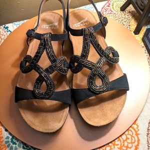 Dansko Reeta Sandal Bead Embellished Black Milled Nubuck Leather Size 38